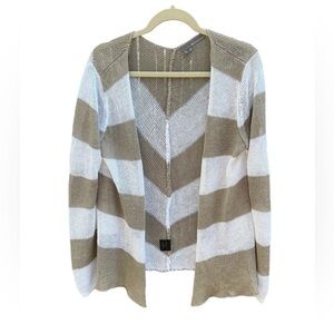 360 SWEATER BEIGE STRIPED LINEN BLEND CARDIGAN